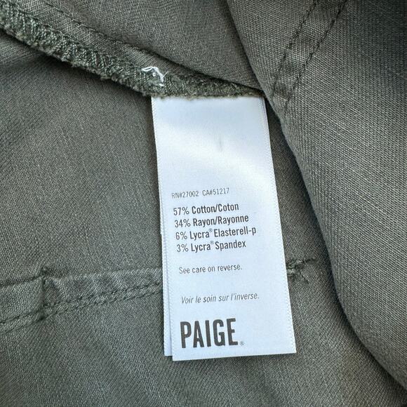 PAIGE Mayslie Twill Puff Sleeve Denim Romper Olive Green Utility NEW Size 4 - Picture 12 of 15